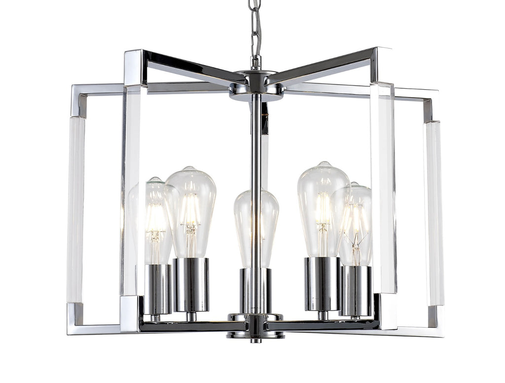 Diyas Canto 5 Light Pendant Light in Polished Nickel with Acrylic Frame