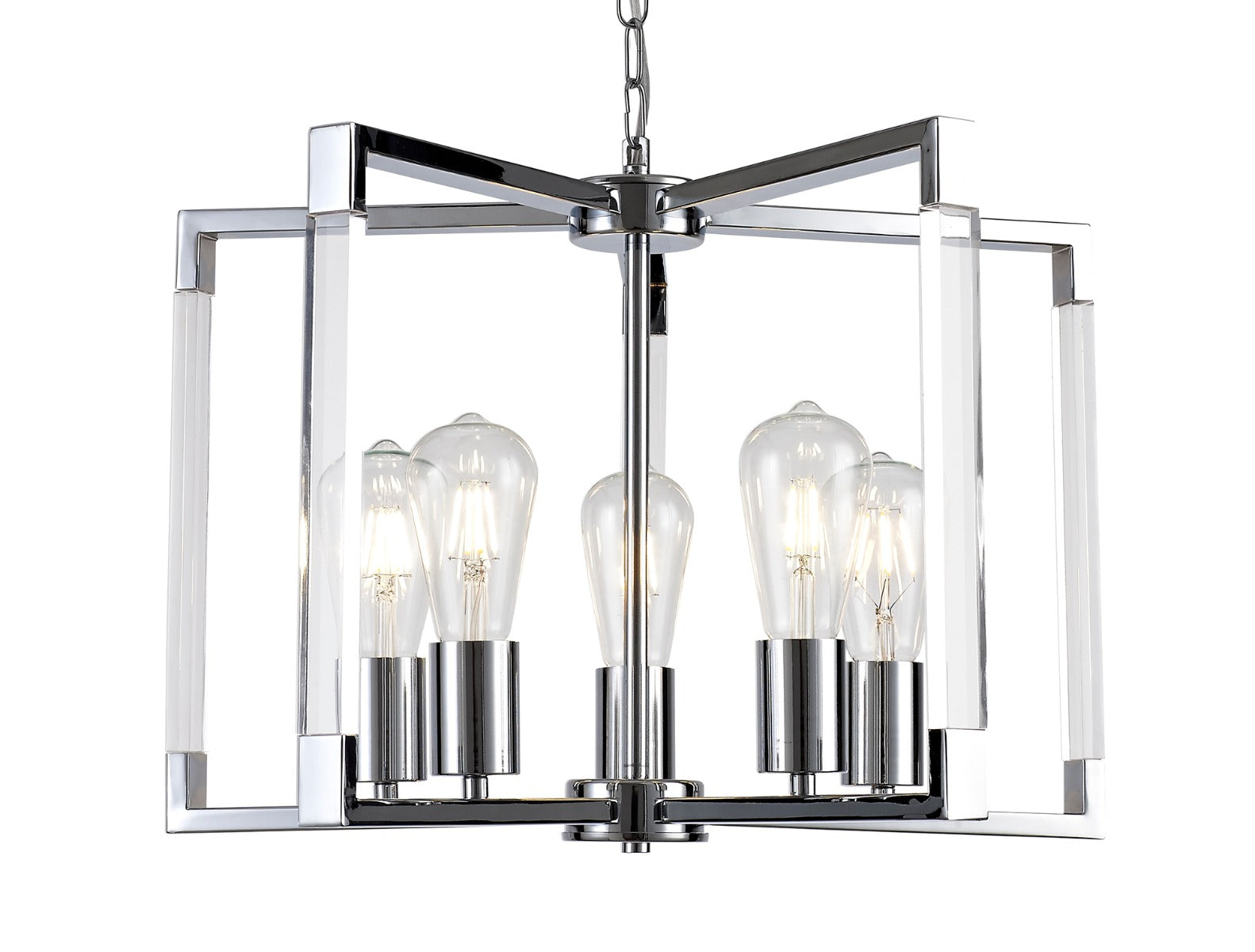 Diyas Canto 5 Light Pendant Light in Polished Nickel with Acrylic Frame