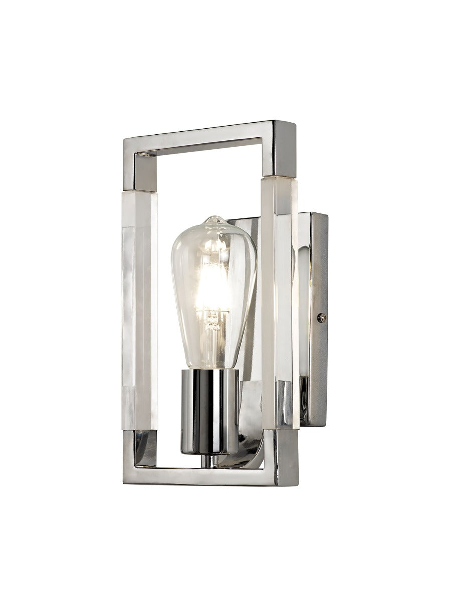 Diyas Canto Single Wall Light in Polished Nickel with Acrylic Frame