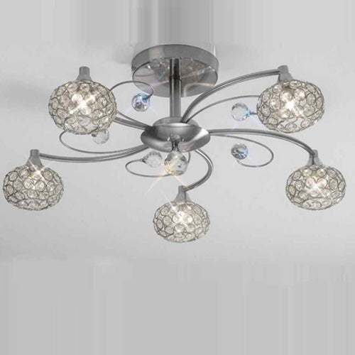 Diyas Cara 5 Light Semi Flush Ceiling Light in Satin Nickel with Crystal