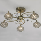 Diyas Cara 5 Light Semi Flush Ceiling Light in Satin Nickel with Crystal