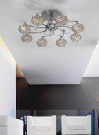 Diyas Cara 8 Light Semi Flush Ceiling Light in Satin Nickel with Crystal