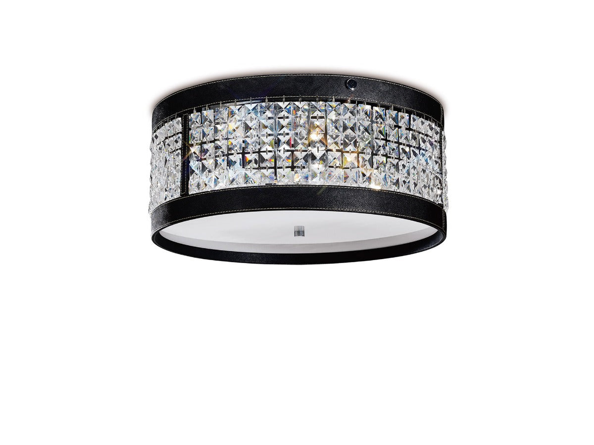 Diyas Celsa 4 Light Flush Ceiling Light in Polished Chrome with Black Faux Leather and Crystal