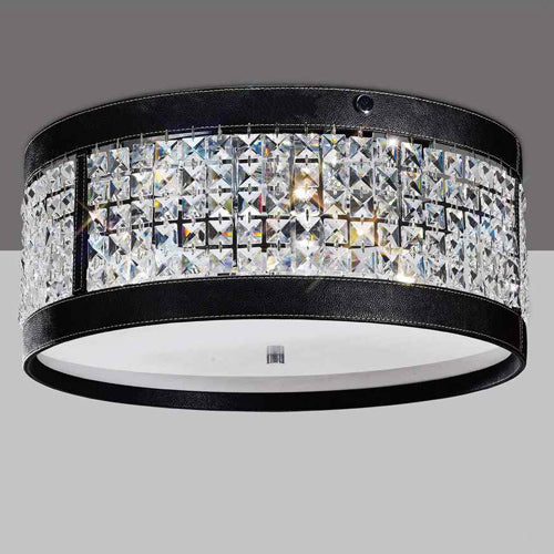 Diyas Celsa 4 Light Flush Ceiling Light in Polished Chrome with Black Faux Leather and Crystal