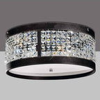 Diyas Celsa 4 Light Flush Ceiling Light in Polished Chrome with Dark Brown Faux Leather and Crystal