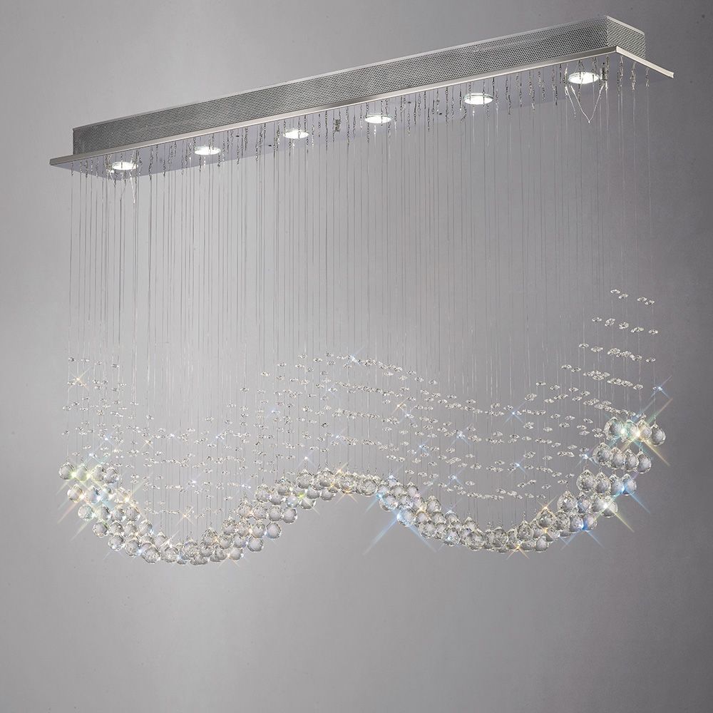Diyas Colorado 6 Light Linear Pendant Light in Polished Chrome with Crystal