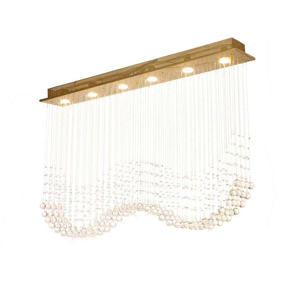 Diyas Colorado 6 Light Rectangular Pendant Light in French Gold with Crystal