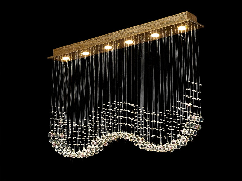 Diyas Colorado 6 Light Rectangular Pendant Light in French Gold with Crystal