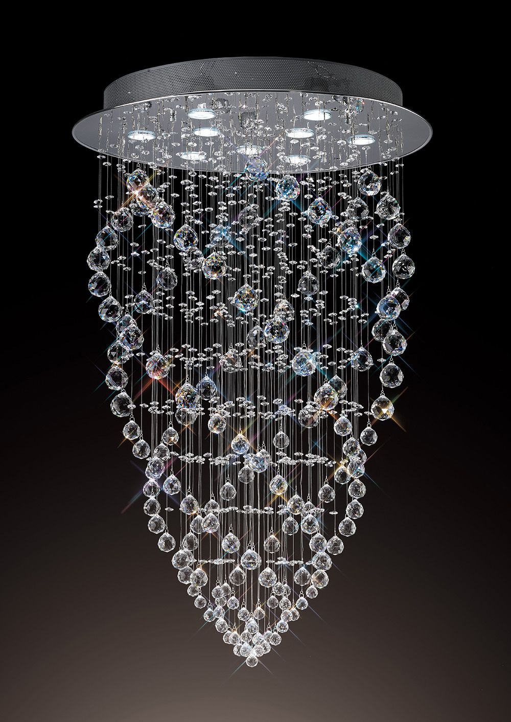 Diyas Colorado 9 Light Cone Pendant Light in Polished Chrome with Crystal