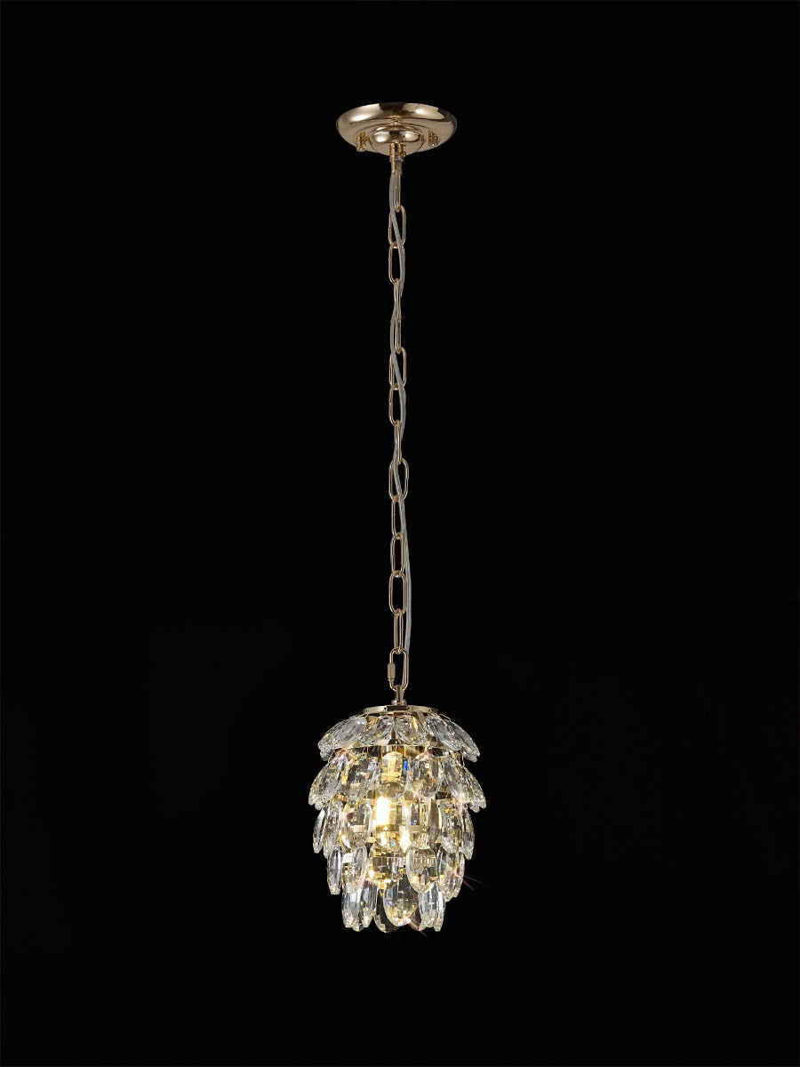 Diyas Coniston 1 Light Pendant Light in French Gold with Crystal