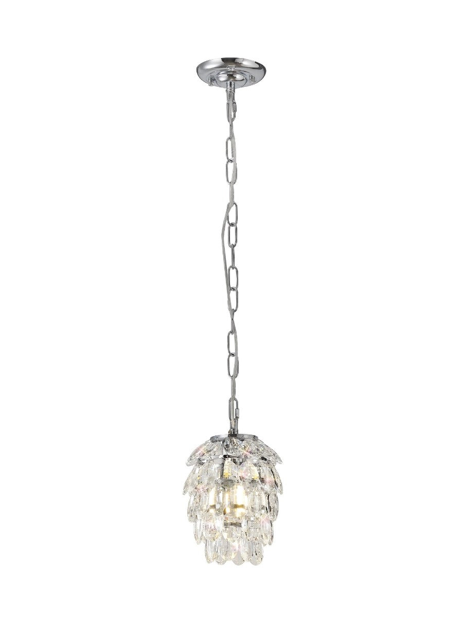 Diyas Coniston 1 Light Pendant Light in Polished Chrome with Crystal