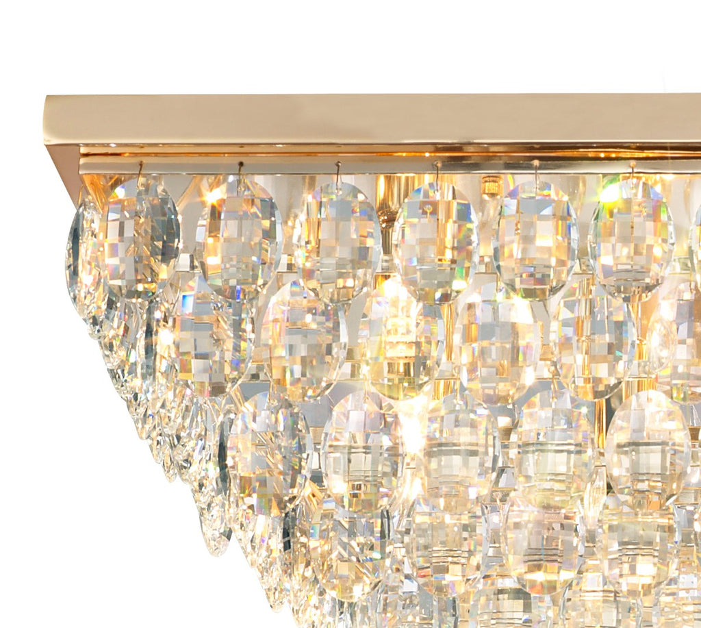 Diyas Coniston 11 Light Linear Bar Flush Ceiling Light in French Gold with Crystal