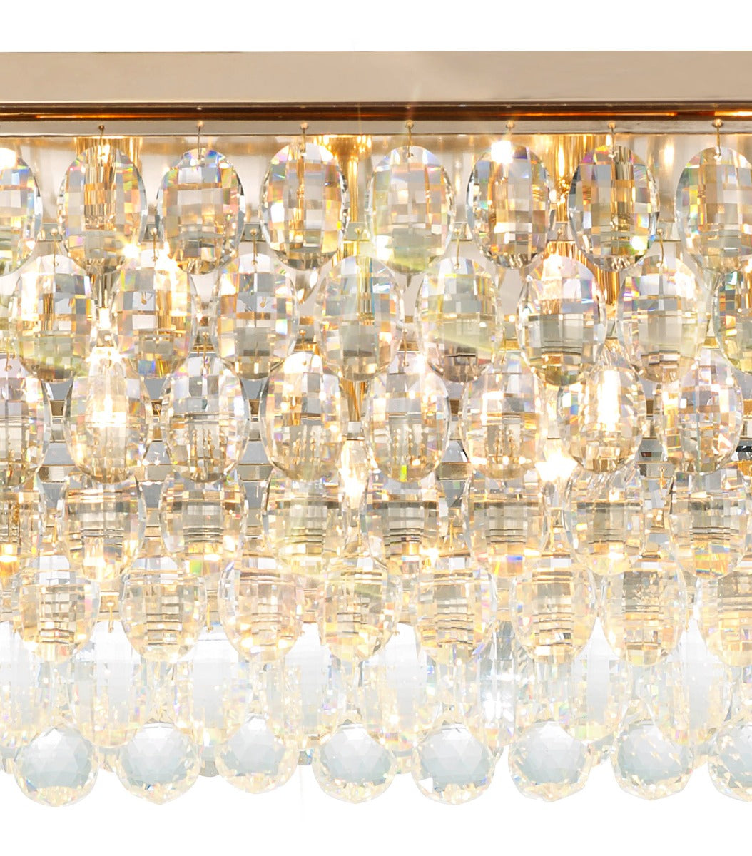 Diyas Coniston 11 Light Linear Bar Flush Ceiling Light in French Gold with Crystal