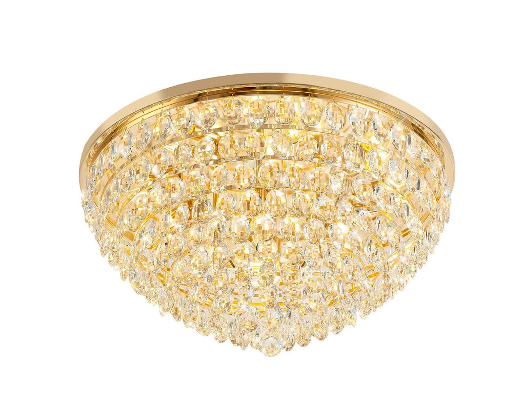 Diyas Coniston 12 Light Round Flush Ceiling Light in French Gold with Crystal