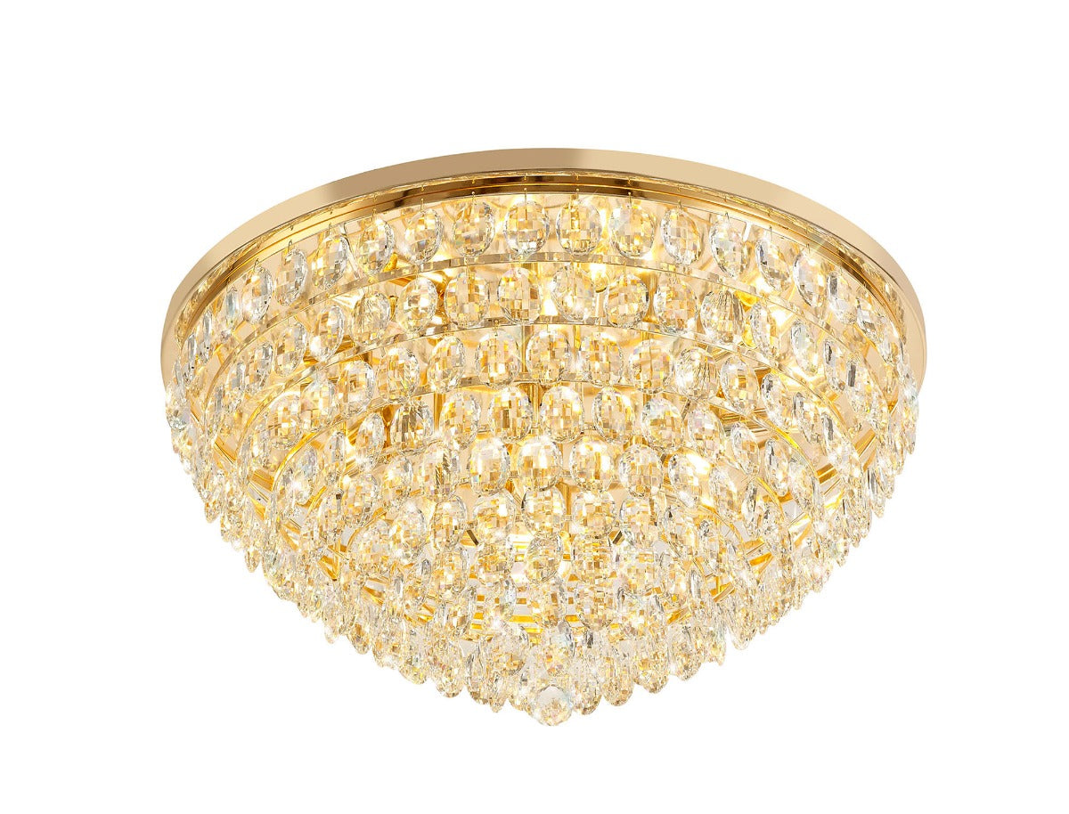 Diyas Coniston 12 Light Round Flush Ceiling Light in French Gold with Crystal