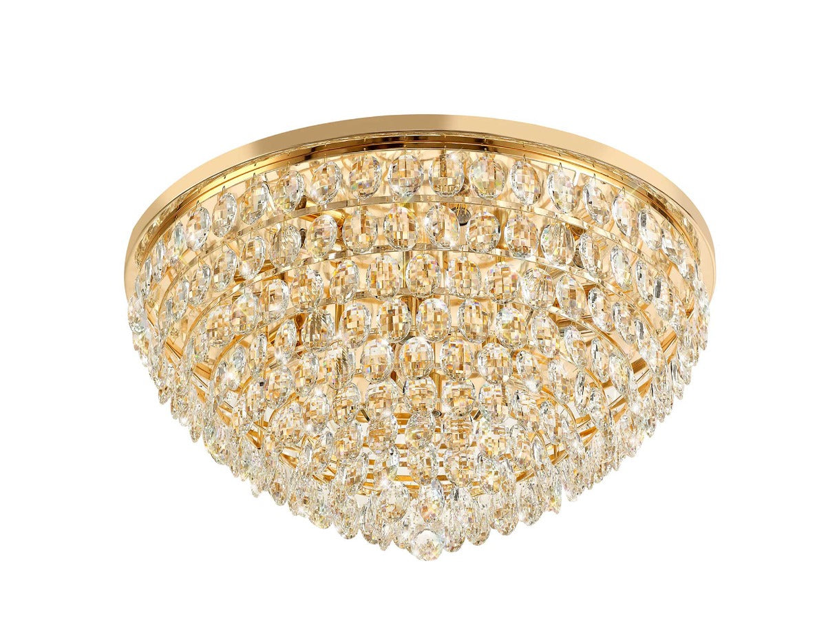 Diyas Coniston 12 Light Round Flush Ceiling Light in French Gold with Crystal
