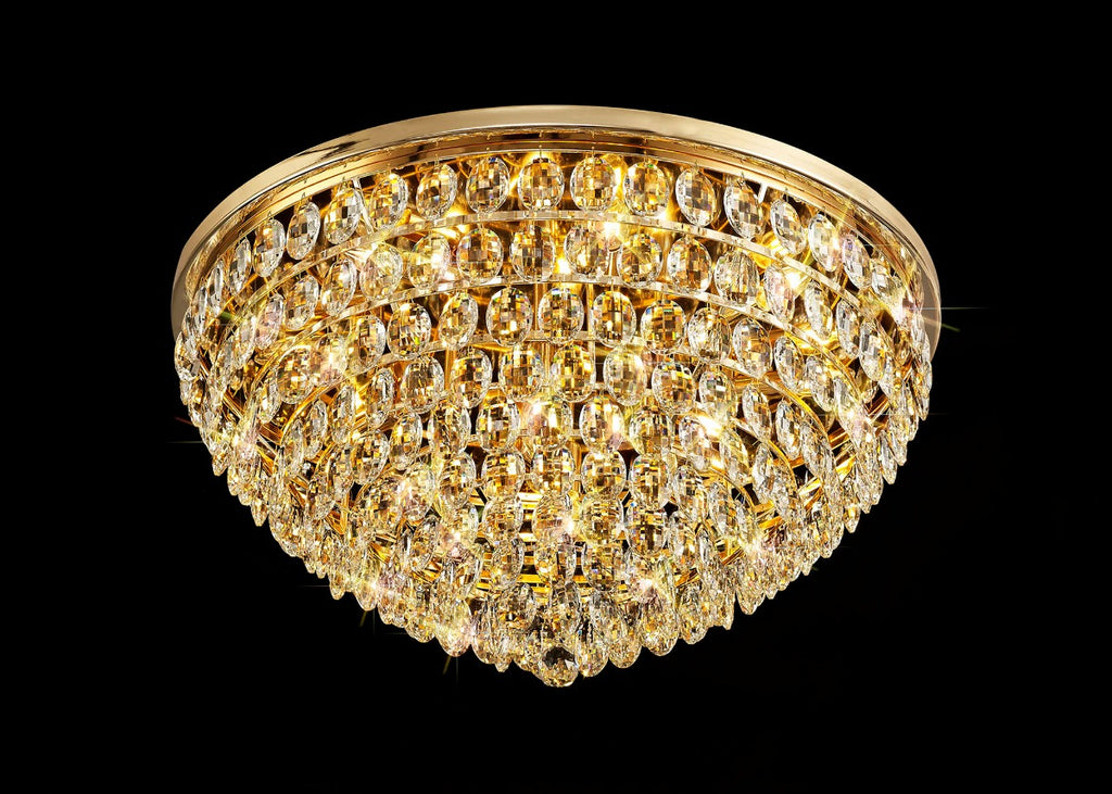 Diyas Coniston 12 Light Round Flush Ceiling Light in French Gold with Crystal