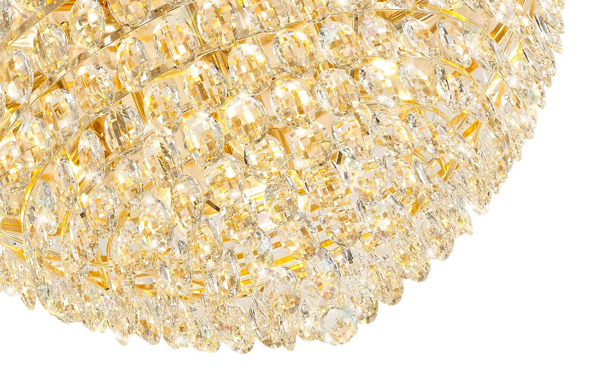 Diyas Coniston 12 Light Round Flush Ceiling Light in French Gold with Crystal