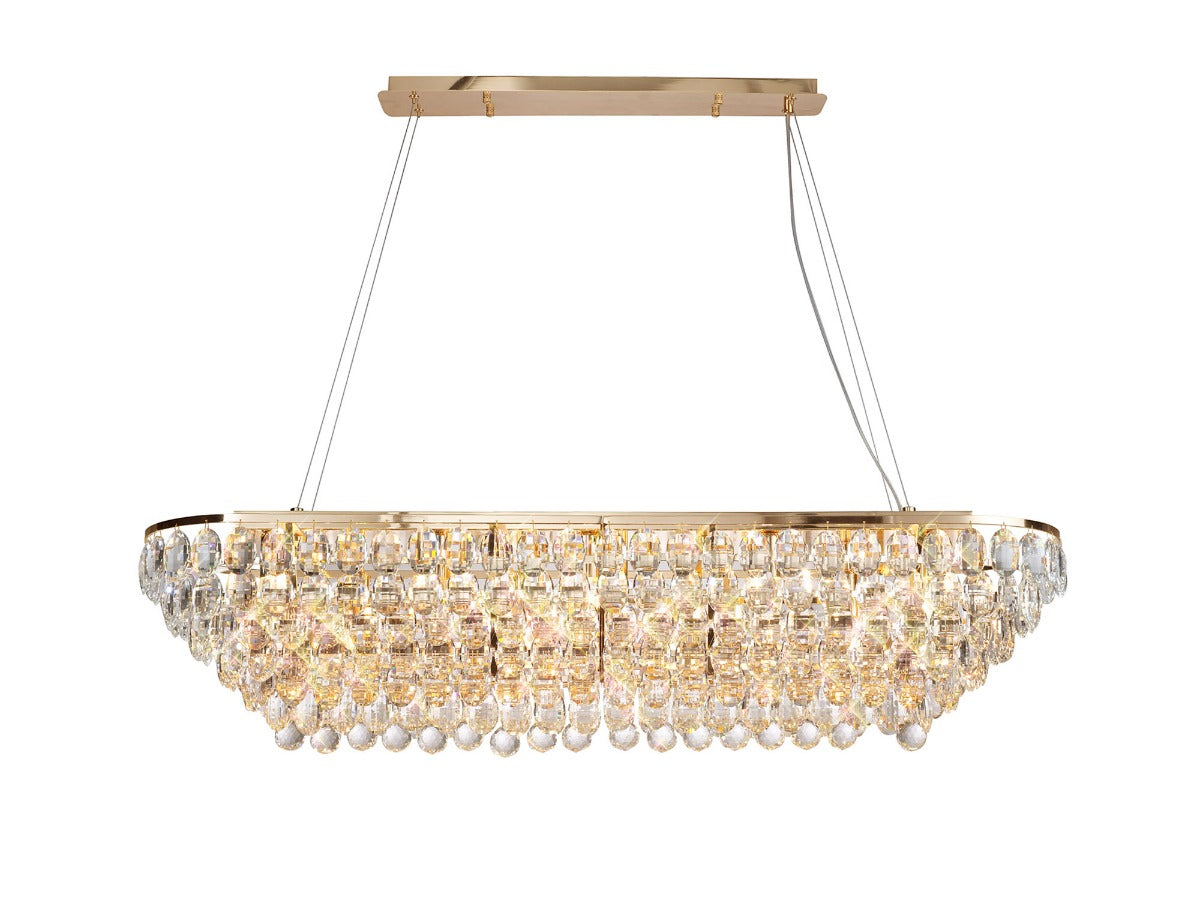 Diyas Coniston 14 Light Linear Bar Pendant Light in French Gold with Crystal
