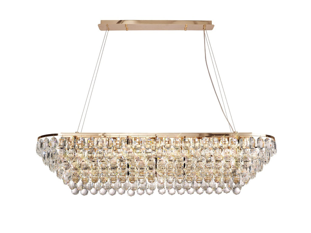 Diyas Coniston 14 Light Linear Bar Pendant Light in French Gold with Crystal