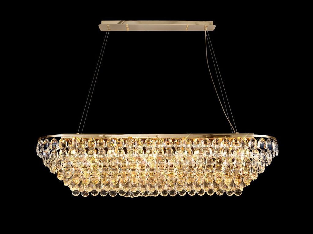 Diyas Coniston 14 Light Linear Bar Pendant Light in French Gold with Crystal