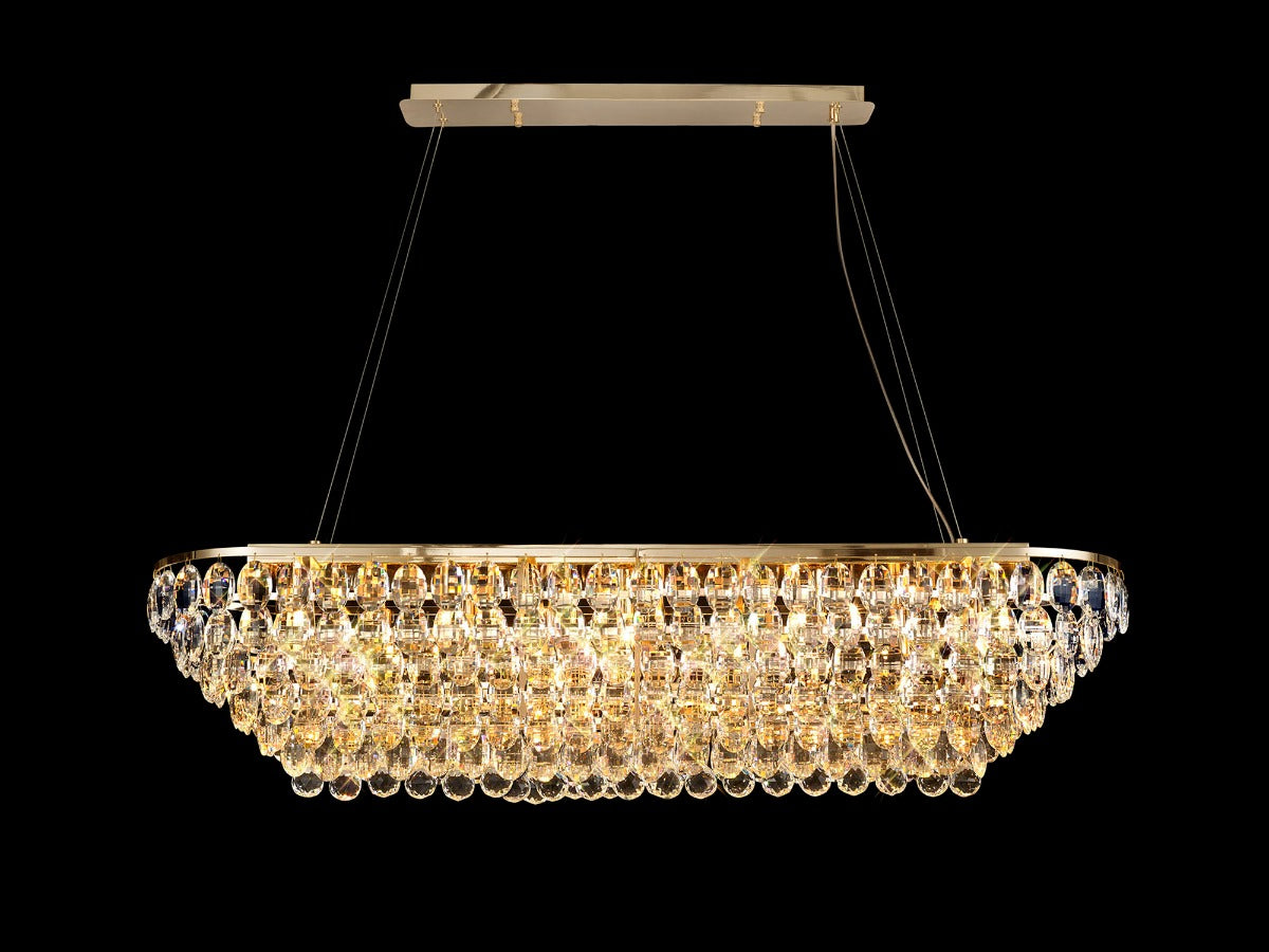 Diyas Coniston 14 Light Linear Bar Pendant Light in French Gold with Crystal