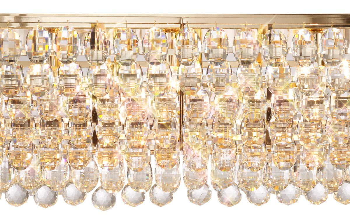 Diyas Coniston 14 Light Linear Bar Pendant Light in French Gold with Crystal
