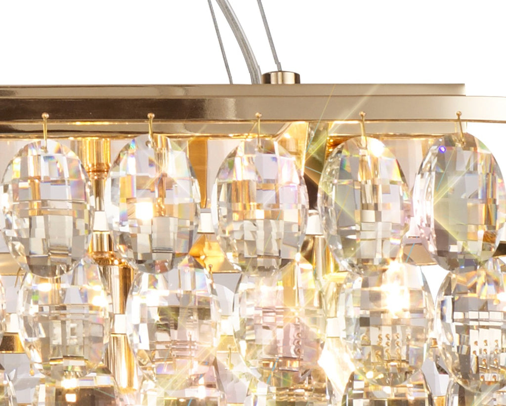 Diyas Coniston 14 Light Linear Bar Pendant Light in French Gold with Crystal