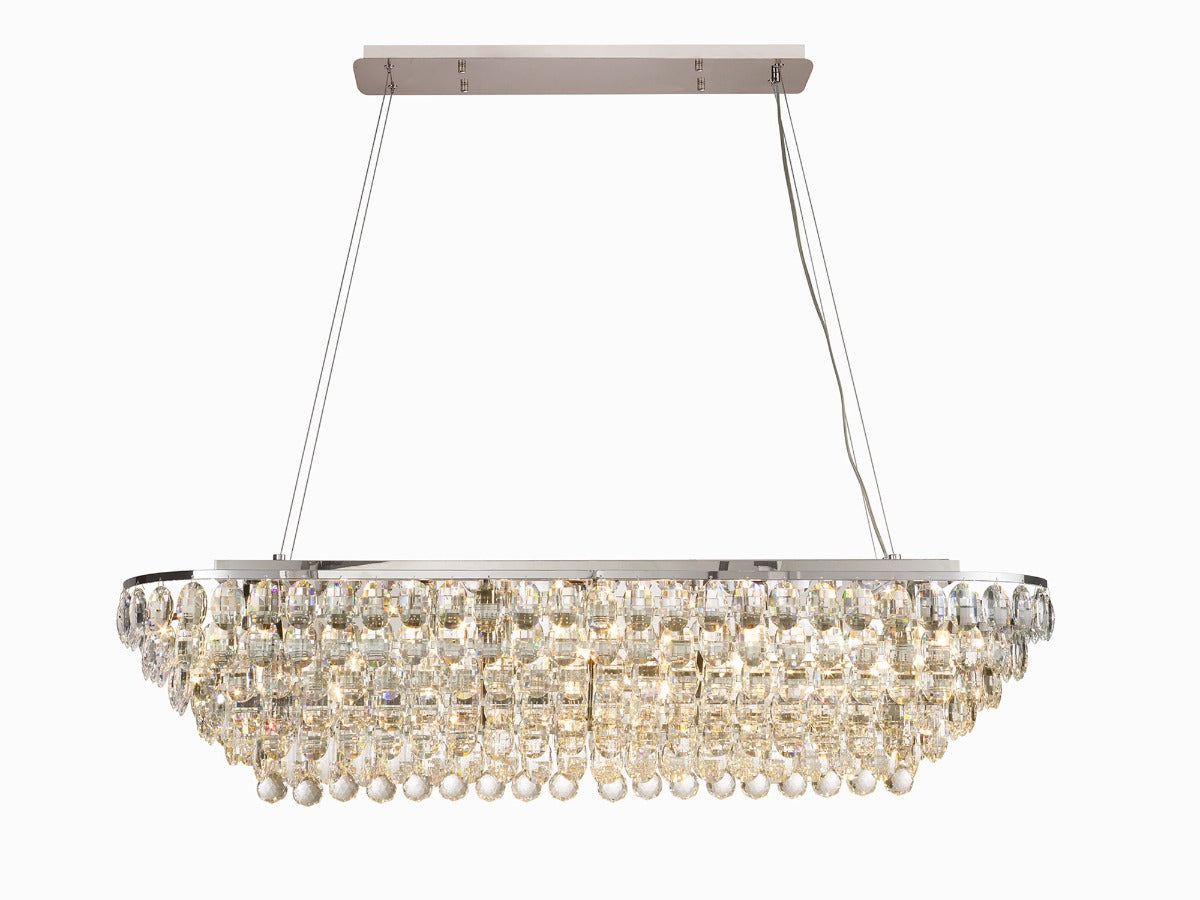 Diyas Coniston 14 Light Linear Bar Pendant Light in Polished Chrome with Crystal