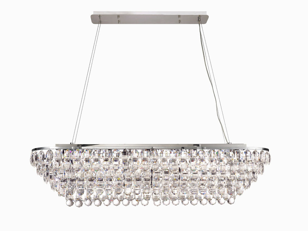 Diyas Coniston 14 Light Linear Bar Pendant Light in Polished Chrome with Crystal