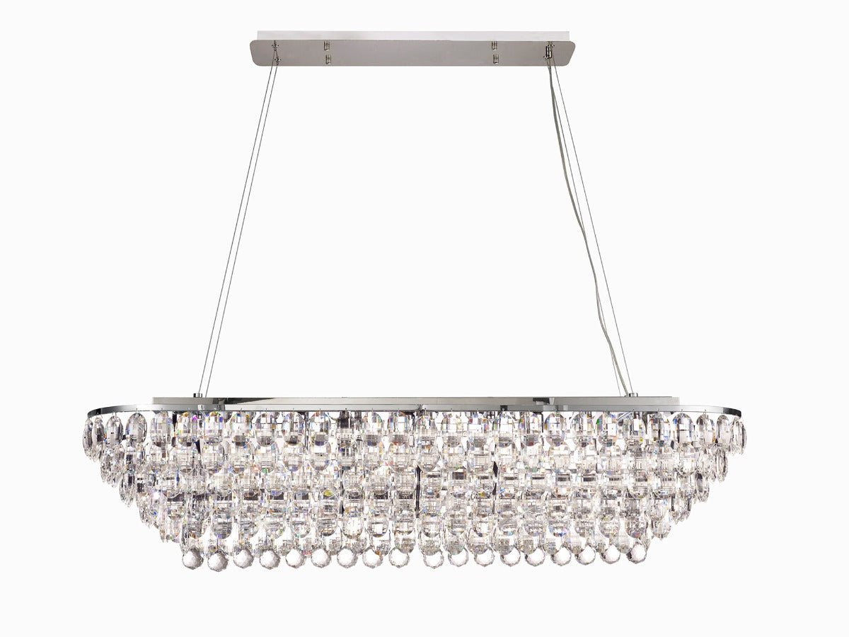 Diyas Coniston 14 Light Linear Bar Pendant Light in Polished Chrome with Crystal