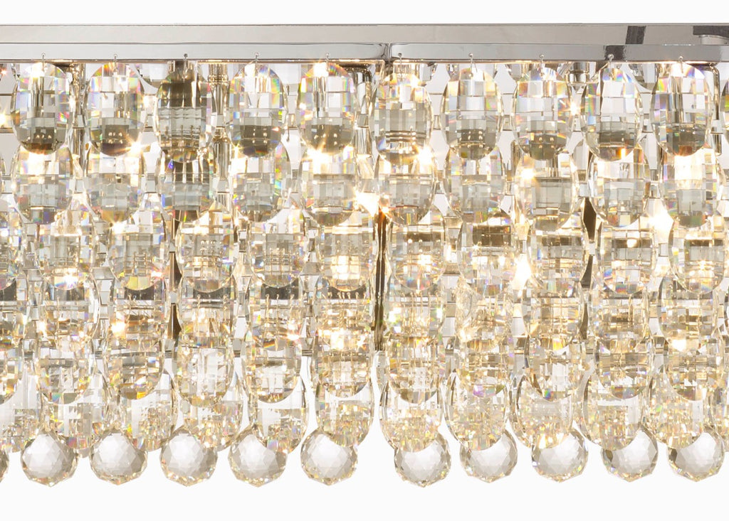Diyas Coniston 14 Light Linear Bar Pendant Light in Polished Chrome with Crystal