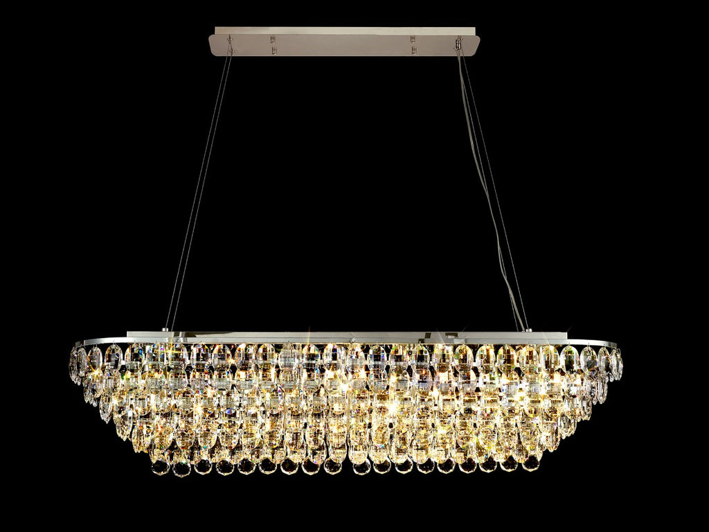 Diyas Coniston 14 Light Linear Bar Pendant Light in Polished Chrome with Crystal