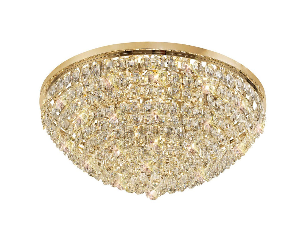 Diyas Coniston 15 Light Round Flush Ceiling Light in French Gold with Crystal