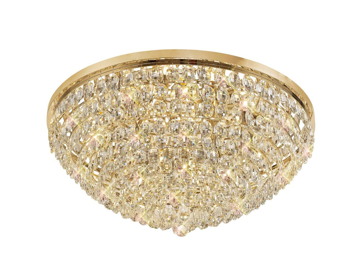 Diyas Coniston 15 Light Round Flush Ceiling Light in French Gold with Crystal