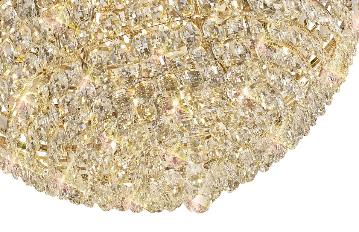 Diyas Coniston 15 Light Round Flush Ceiling Light in French Gold with Crystal
