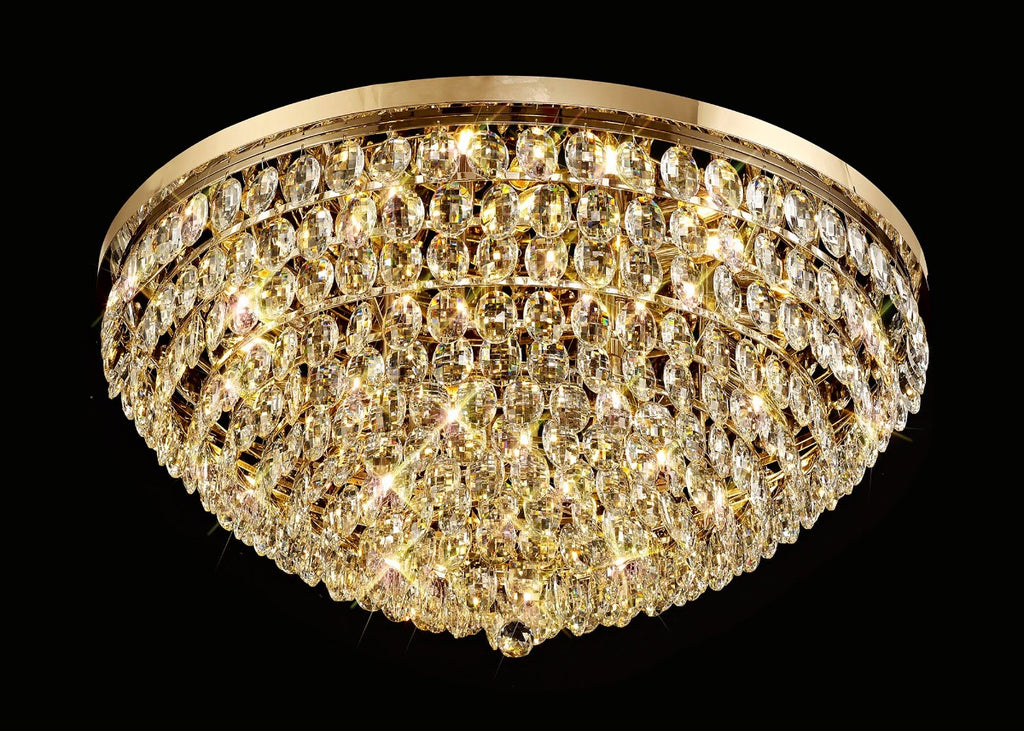 Diyas Coniston 15 Light Round Flush Ceiling Light in French Gold with Crystal
