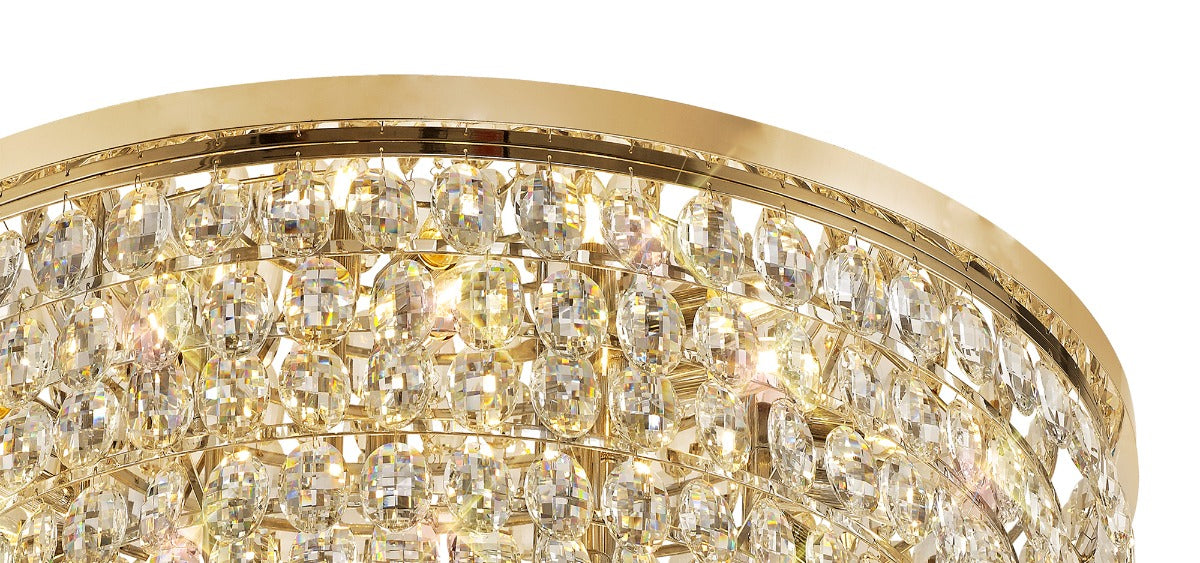 Diyas Coniston 15 Light Round Flush Ceiling Light in French Gold with Crystal