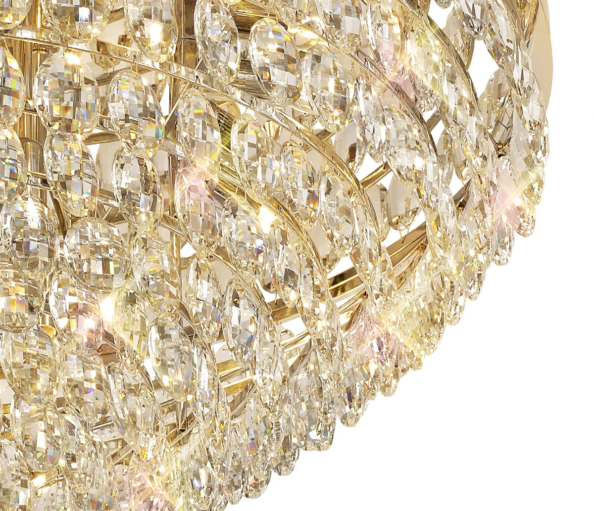 Diyas Coniston 15 Light Round Flush Ceiling Light in French Gold with Crystal