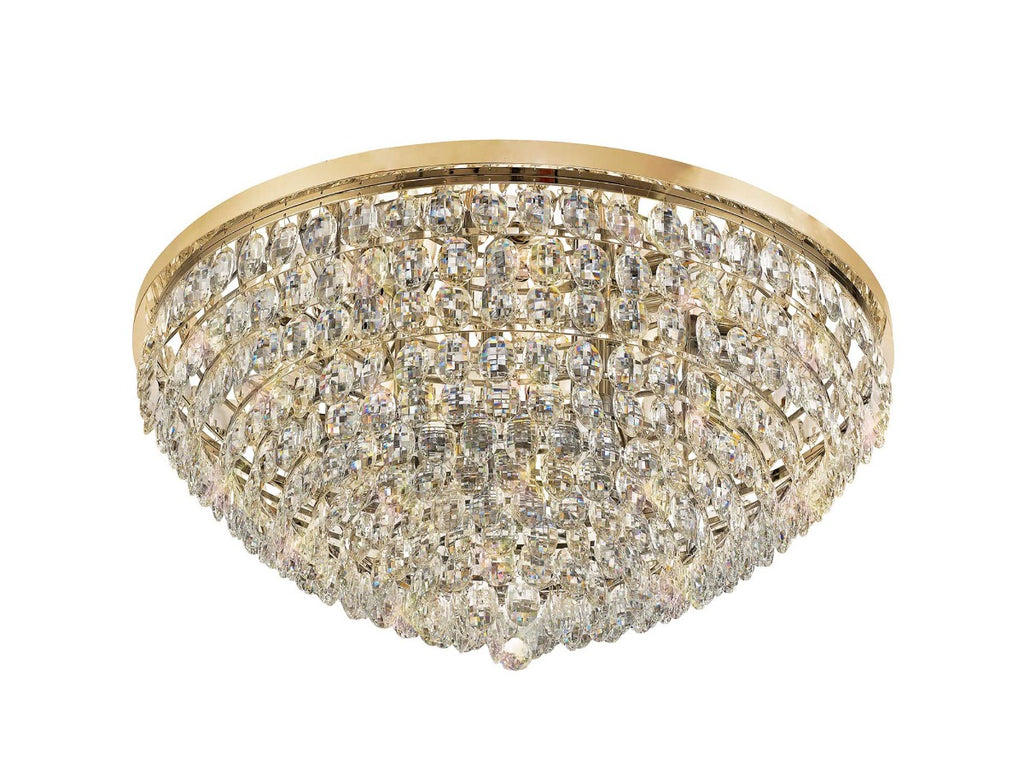 Diyas Coniston 15 Light Round Flush Ceiling Light in French Gold with Crystal