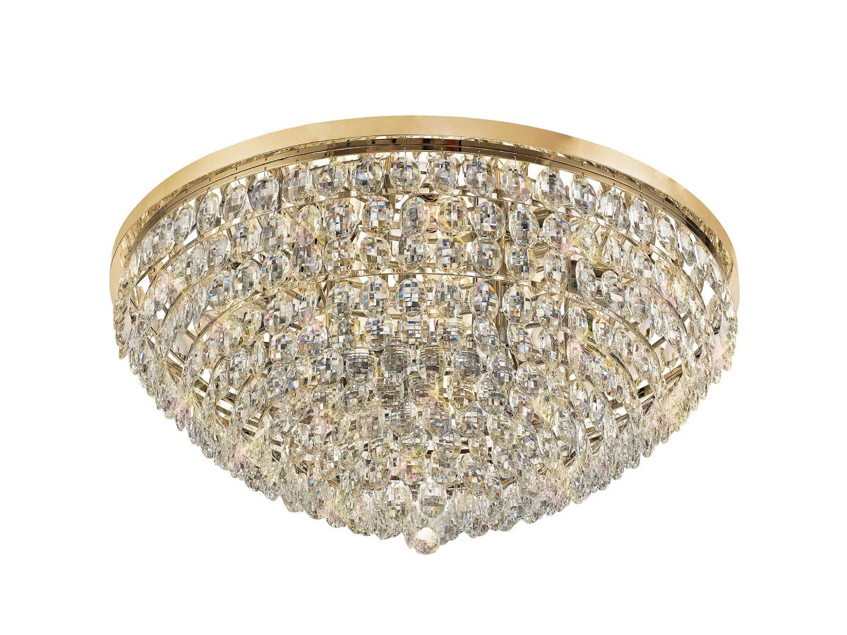 Diyas Coniston 15 Light Round Flush Ceiling Light in French Gold with Crystal