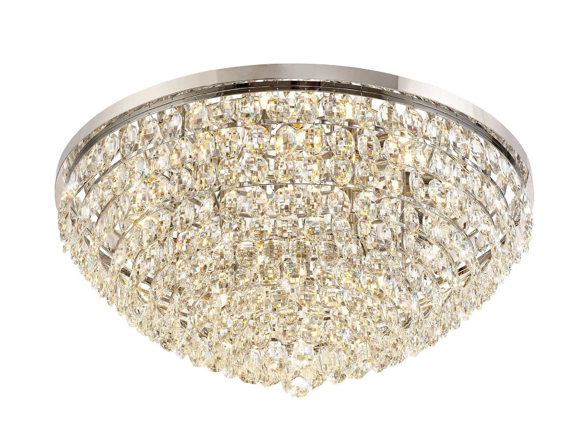 Diyas Coniston 15 Light Round Flush Ceiling Light in Polished Chrome with Crystal