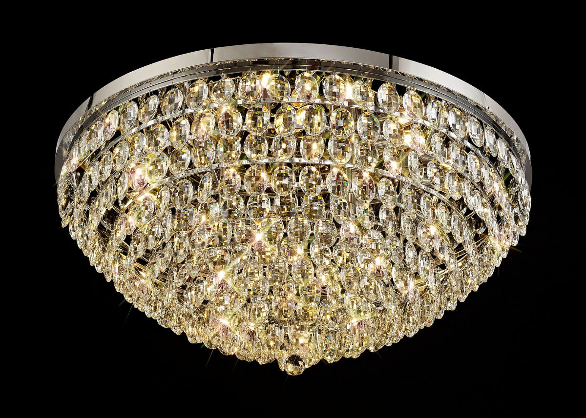 Diyas Coniston 15 Light Round Flush Ceiling Light in Polished Chrome with Crystal