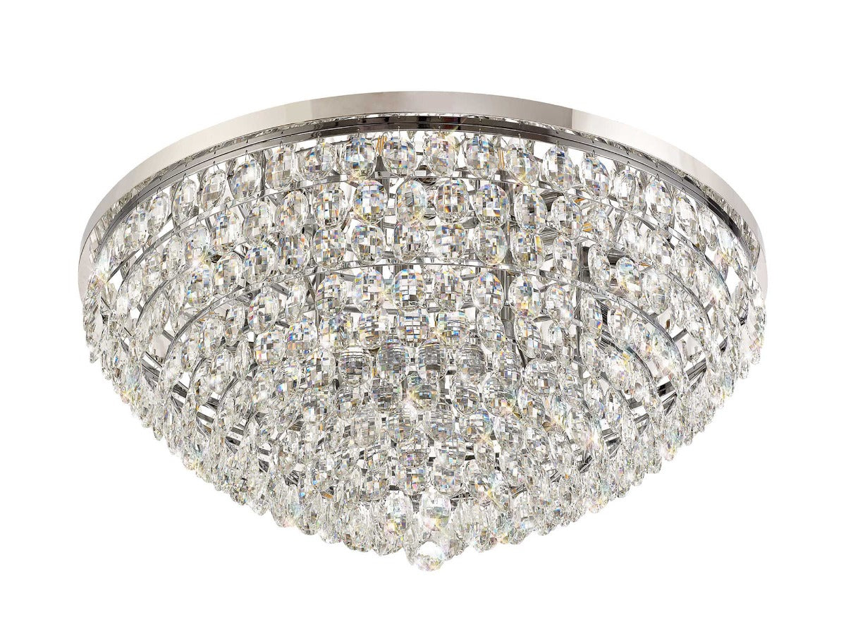 Diyas Coniston 15 Light Round Flush Ceiling Light in Polished Chrome with Crystal