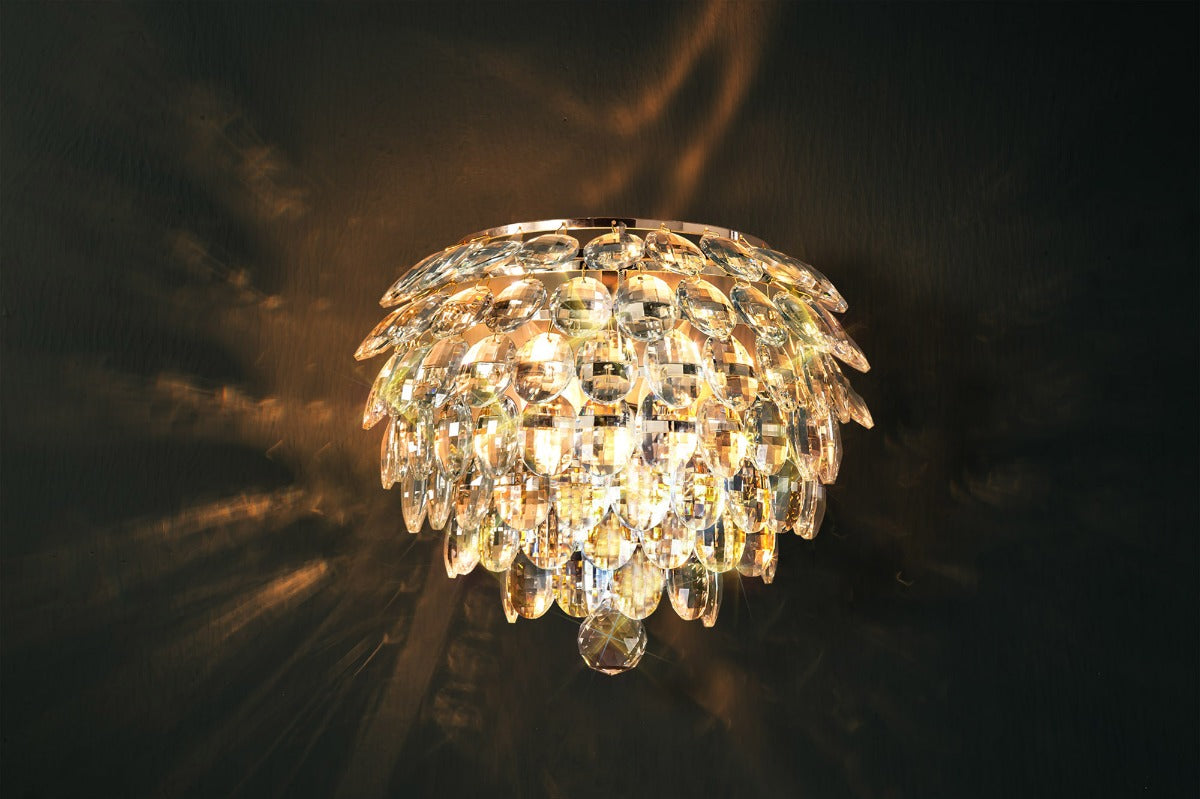 Diyas Coniston 2 Light Wall Light in French Gold with Crystal