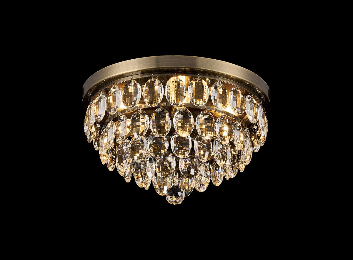 Diyas Coniston 3 Light Flush Ceiling Light in Antique Brass