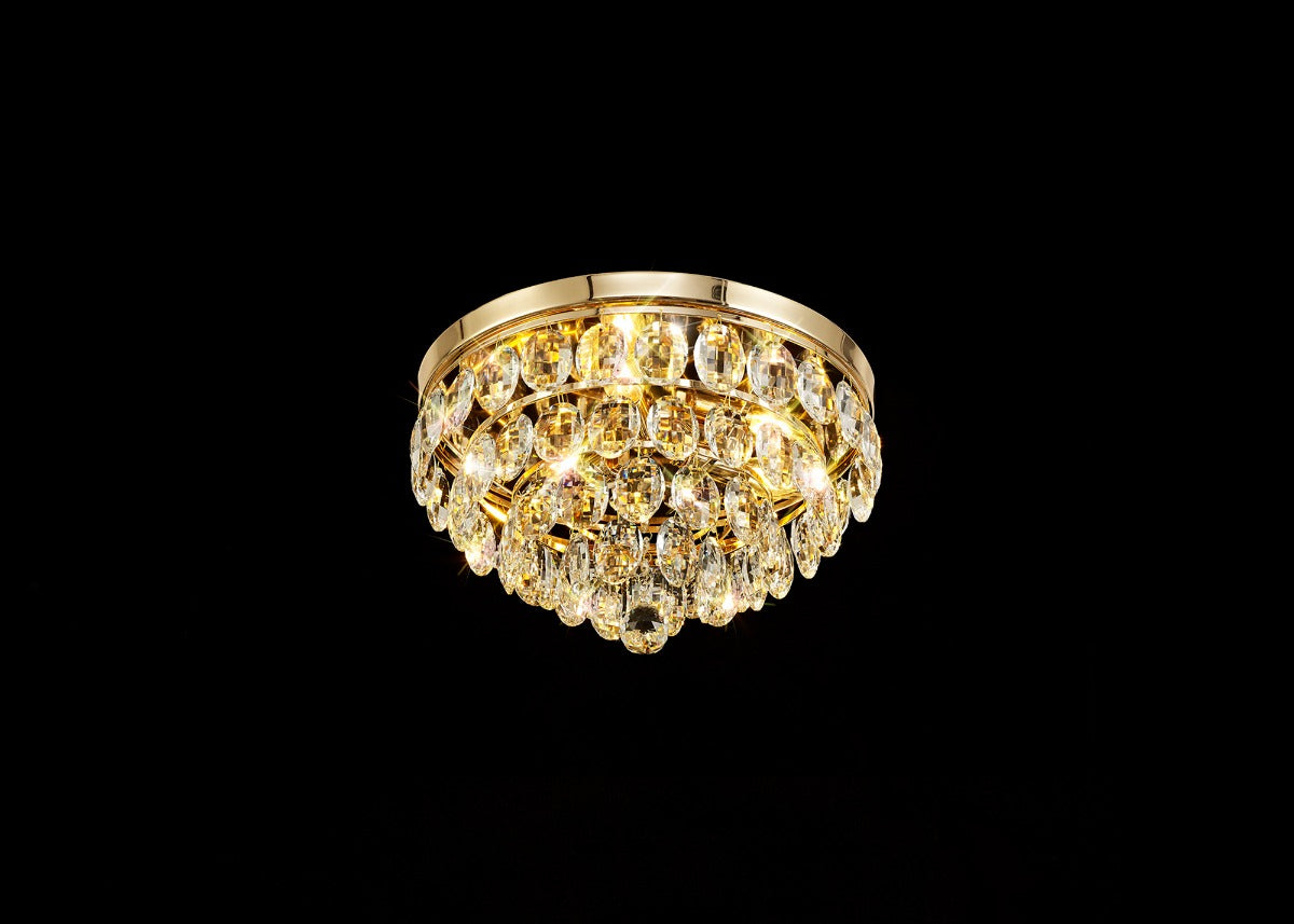 Diyas Coniston 3 Light Round Flush Ceiling Light in French Gold with Crystal