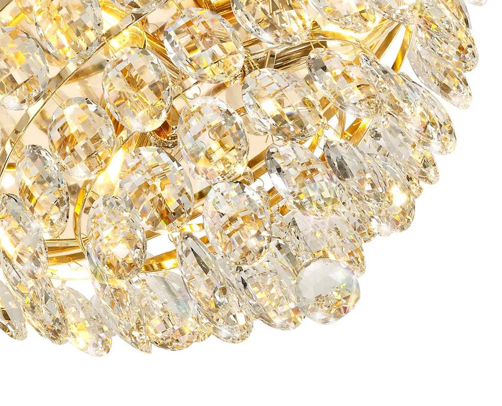 Diyas Coniston 3 Light Round Flush Ceiling Light in French Gold with Crystal