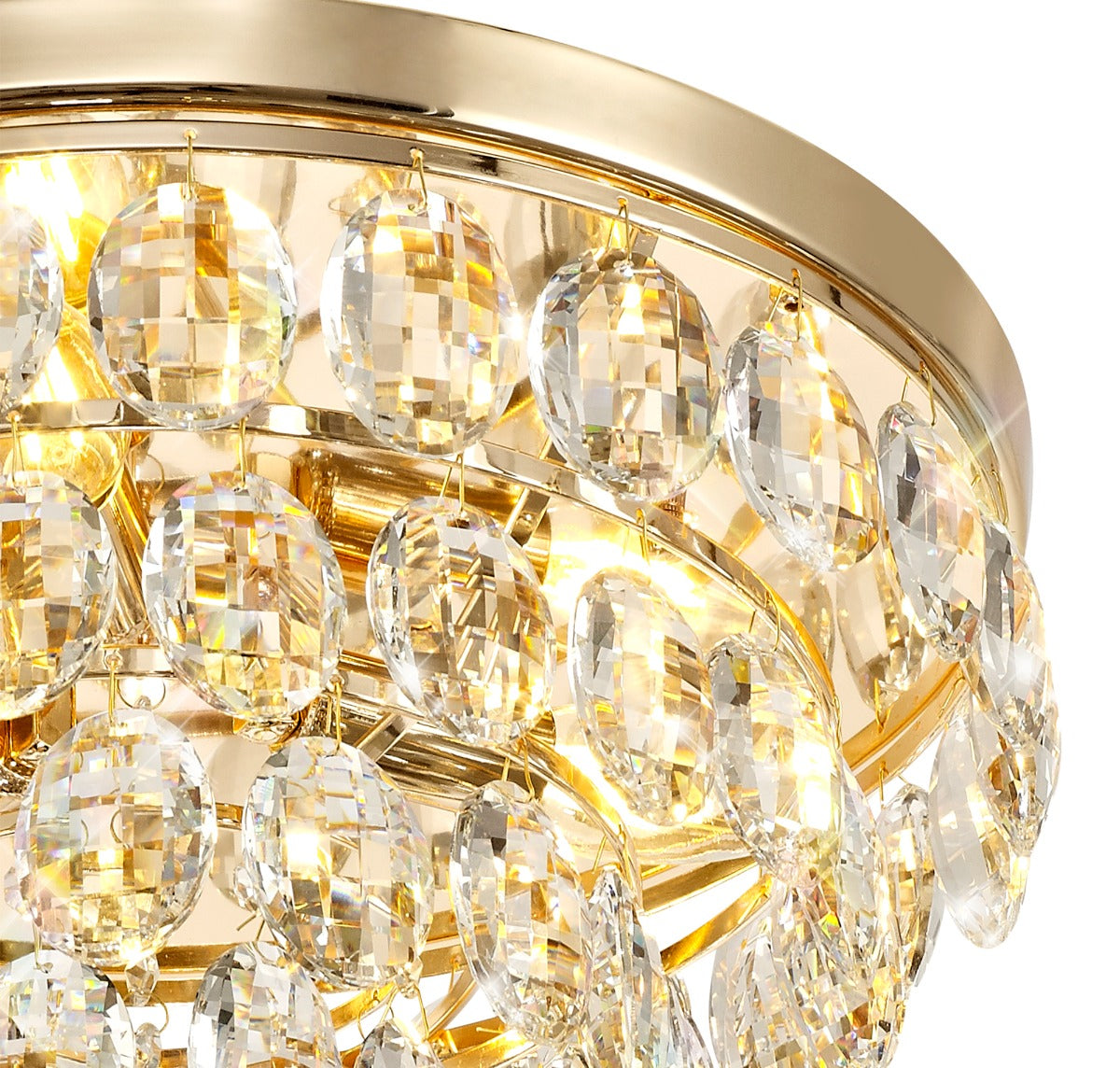 Diyas Coniston 3 Light Round Flush Ceiling Light in French Gold with Crystal