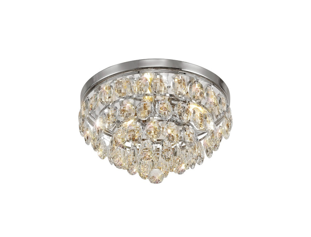 Diyas Coniston 3 Light Round Flush Ceiling Light in Polished Chrome with Crystal